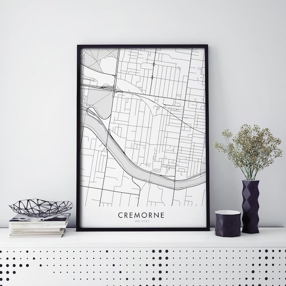 Cremorne Melbourne Street Map Minimalist City Art Black White Poster
