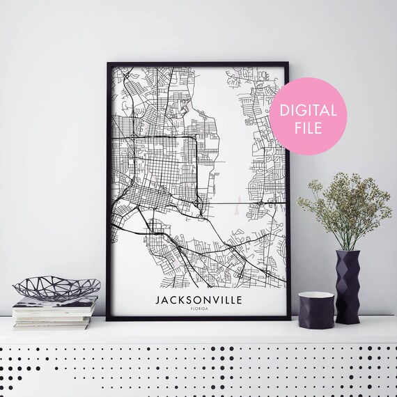 Jacksonville Florida Black Line Street Map Modern City Poster