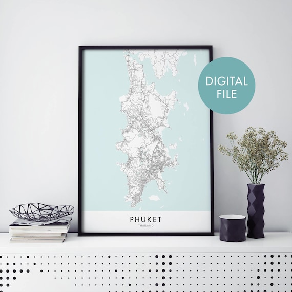 Phuket Thailand Island Street Map Minimalist Digital File Poster