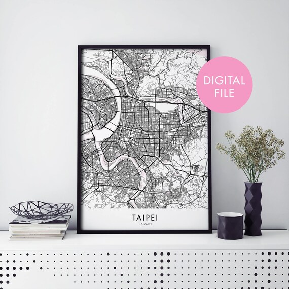Taipei Taiwan Black and White City Street Map Modern Decor Poster