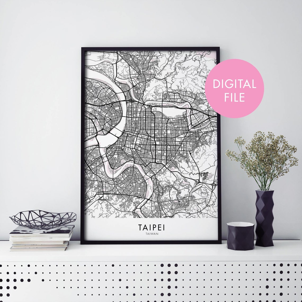 Taipei Taiwan Black and White City Street Map Modern Decor Poster