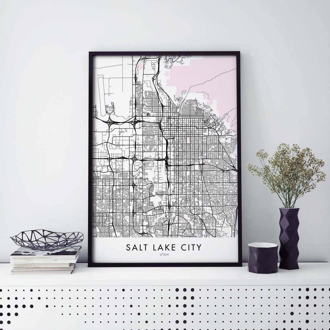 Salt Lake City Utah USA Minimalist Black White City Map Print