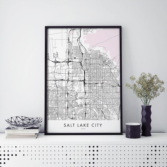 Salt Lake City Utah USA Minimalist Black White City Map Print