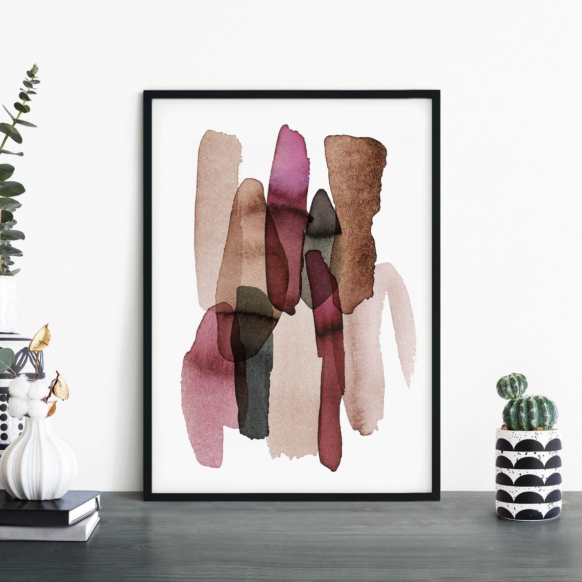 Plum Vertical Brush Strokes Minimalist Abstract Watercolor Art Poster