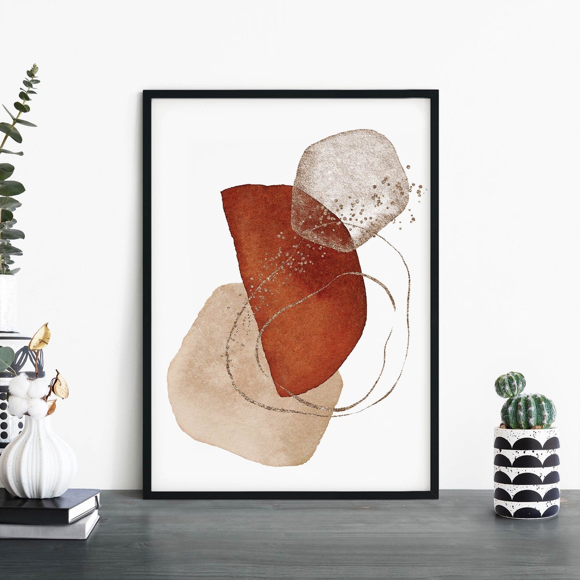 Terracotta Abstract Watercolor Organic Shapes Modern Art Poster