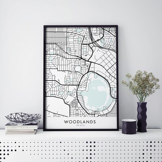 Woodlands WA 6018 Bold Black Minimalist City Map Line Poster