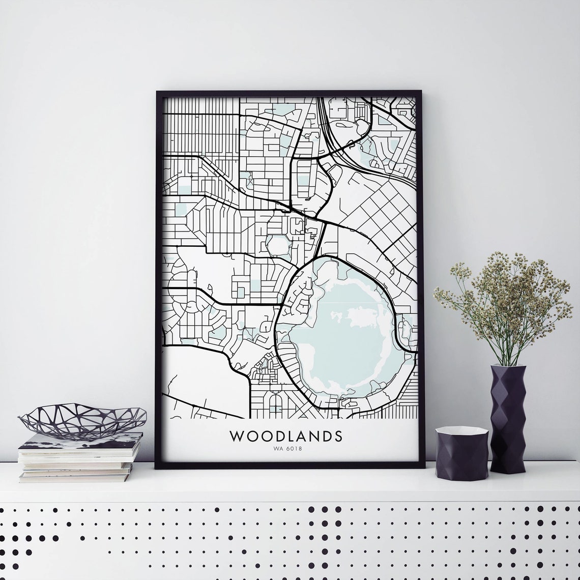 Woodlands WA 6018 Bold Black Minimalist City Map Line Poster