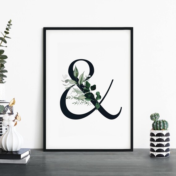 Ampersand Green Botanical Monogram Symbol Elegant Wall Art Decor