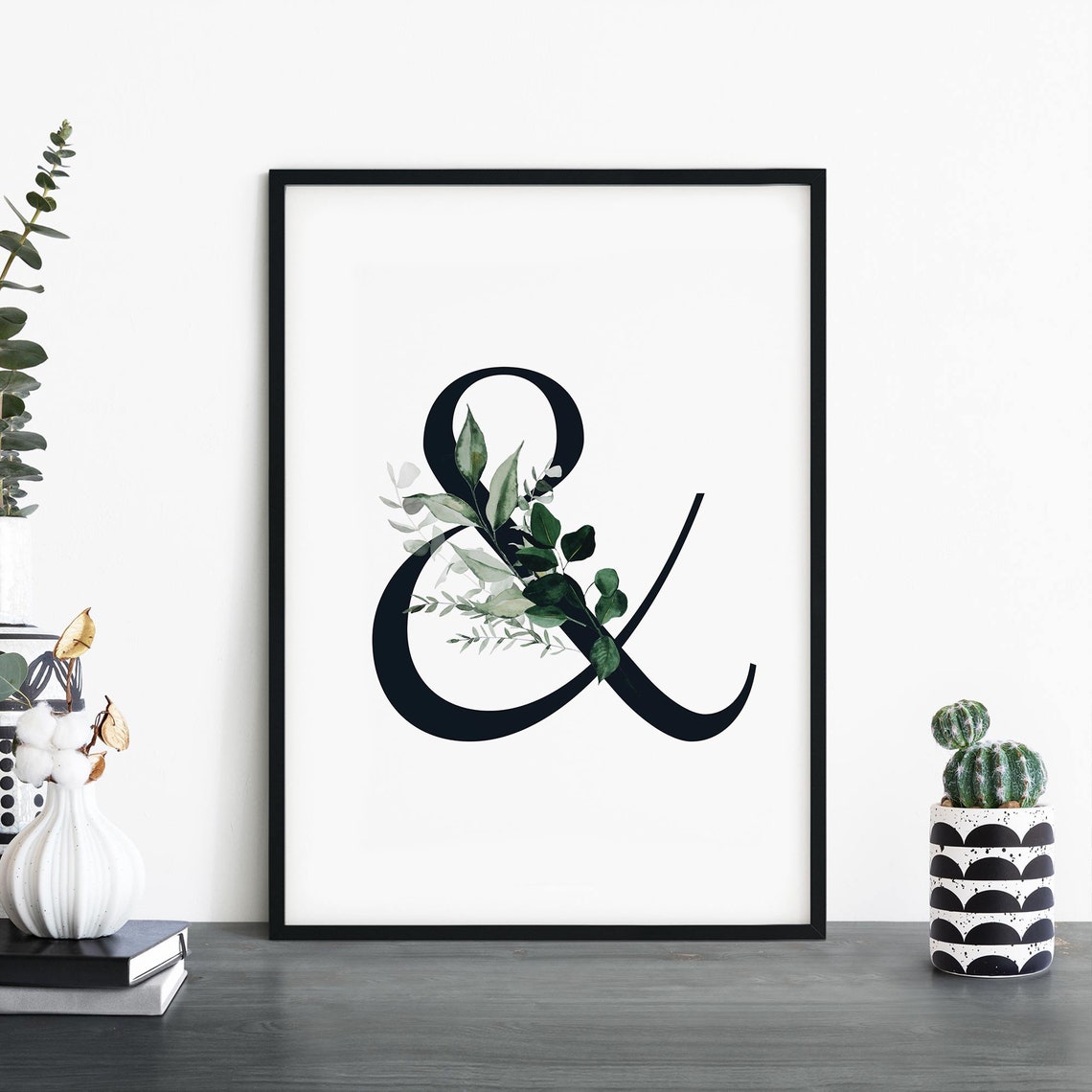 Ampersand Green Botanical Monogram Symbol Elegant Wall Art Decor