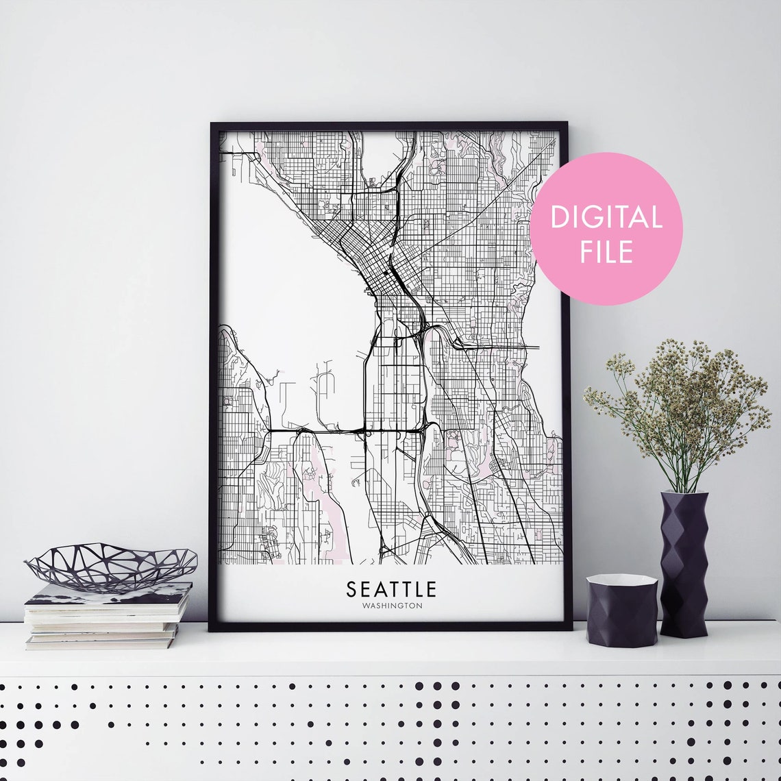 Seattle Washington City Map Digital Download Modern Wall Decor Poster