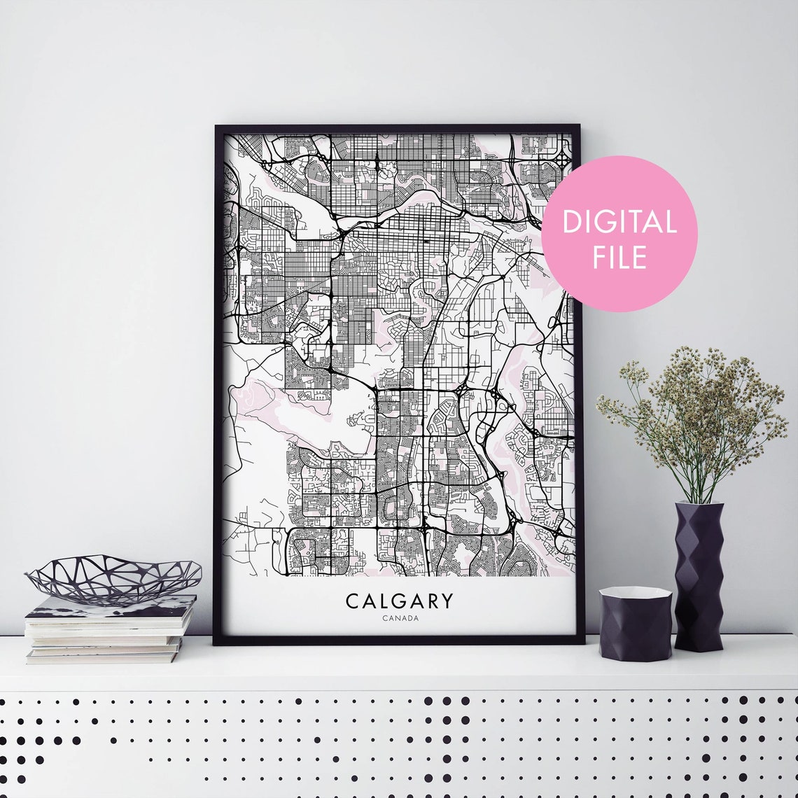 Calgary Alberta Canada Minimalist Street Map Line Art Poster