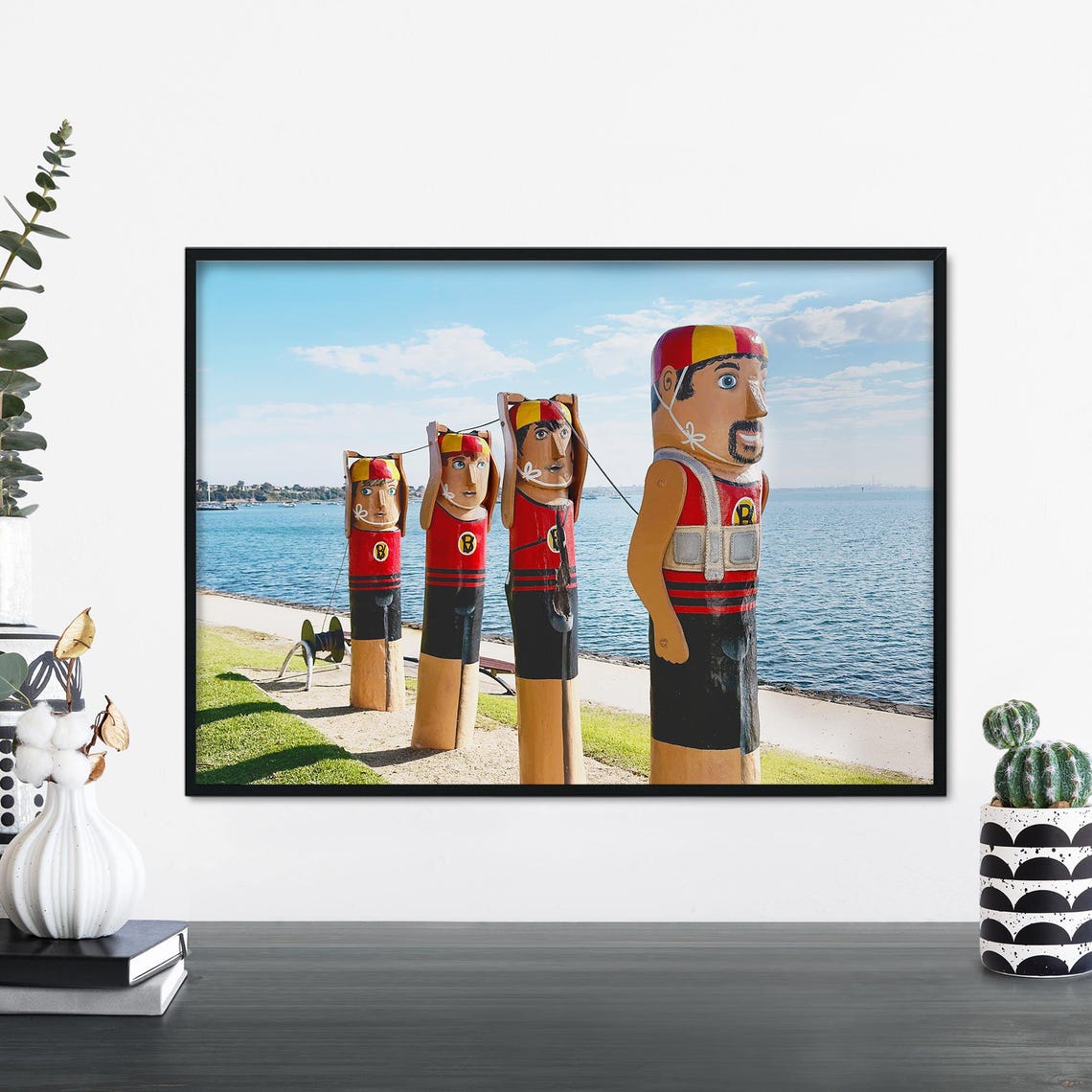 Geelong Bollards In Red Lifesaver Uniforms Waterfront Poster