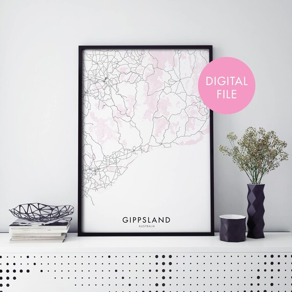 Gippsland Victoria Australia Pink Regional Map Travel Poster
