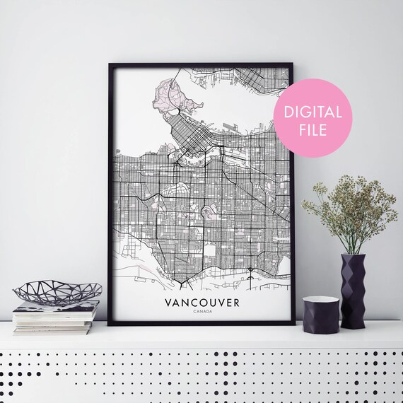 Vancouver Canada Black and White Street Map Digital File Poster