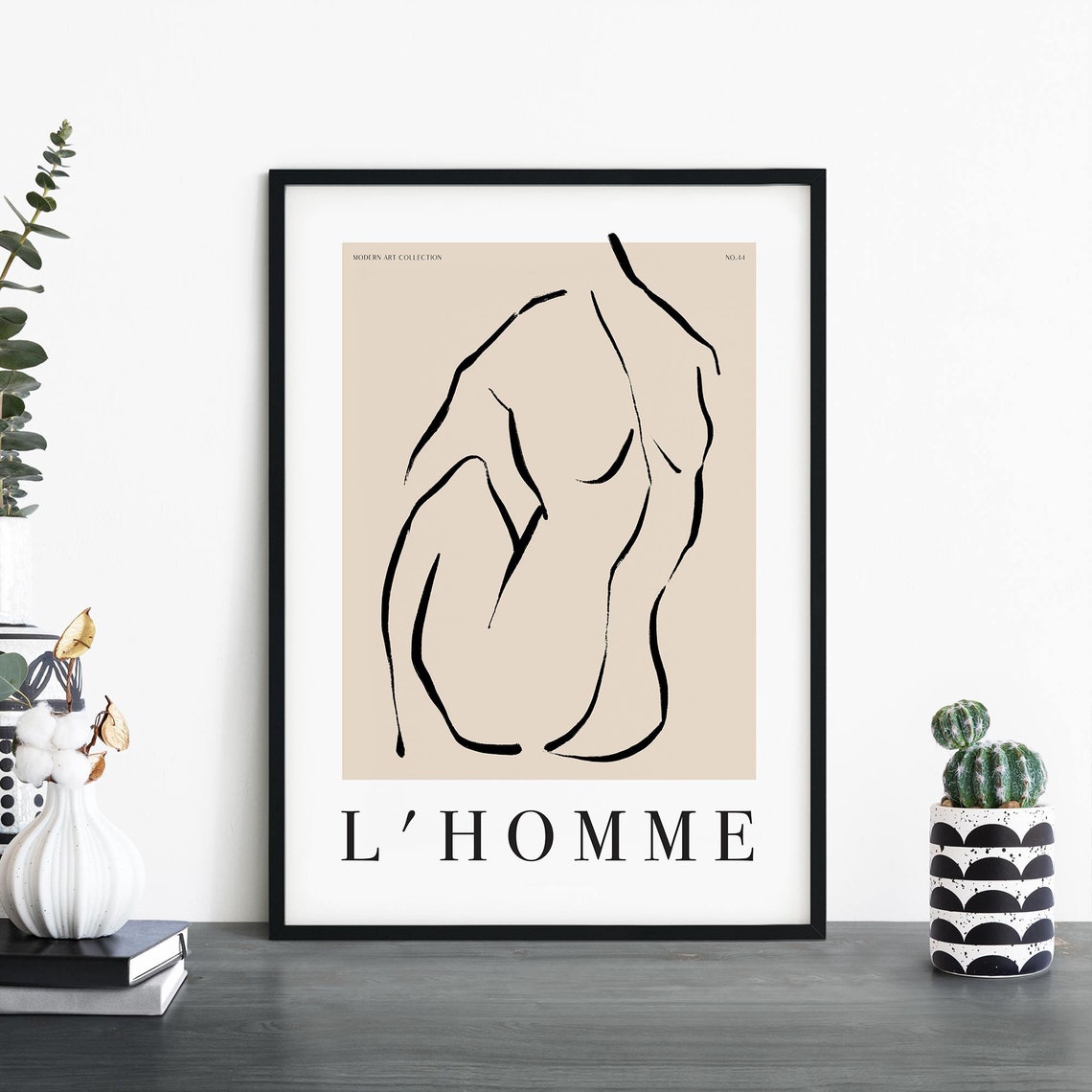 L'Homme Abstract Male Figure Single Line Drawing Modern Art Poster