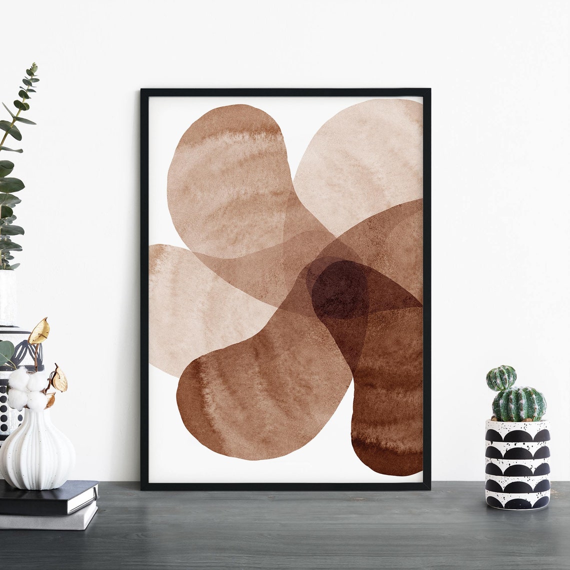 Overlapping Terracotta Blobs Blooming Into Clover Abstract Poster
