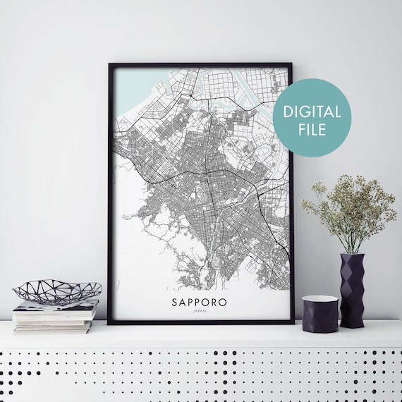 Sapporo Japan Hokkaido Minimalist Black Street City Map Poster
