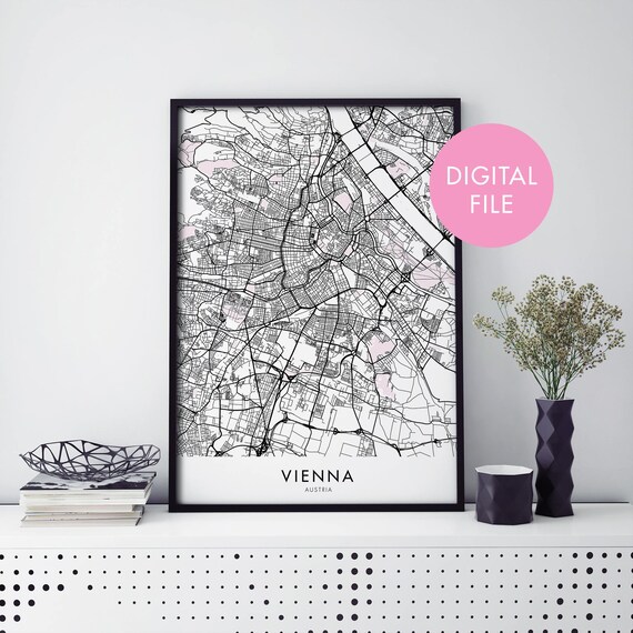 Modern Minimalist Vienna Austria City Street Map Black White Print