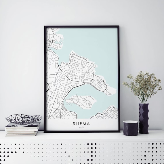 Sliema Malta Coastal City Minimalist Street Map Decor Art Poster