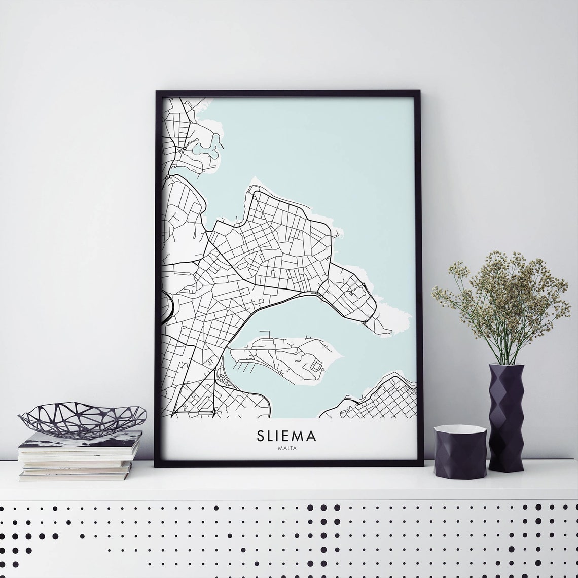 Sliema Malta Coastal City Minimalist Street Map Decor Art Poster