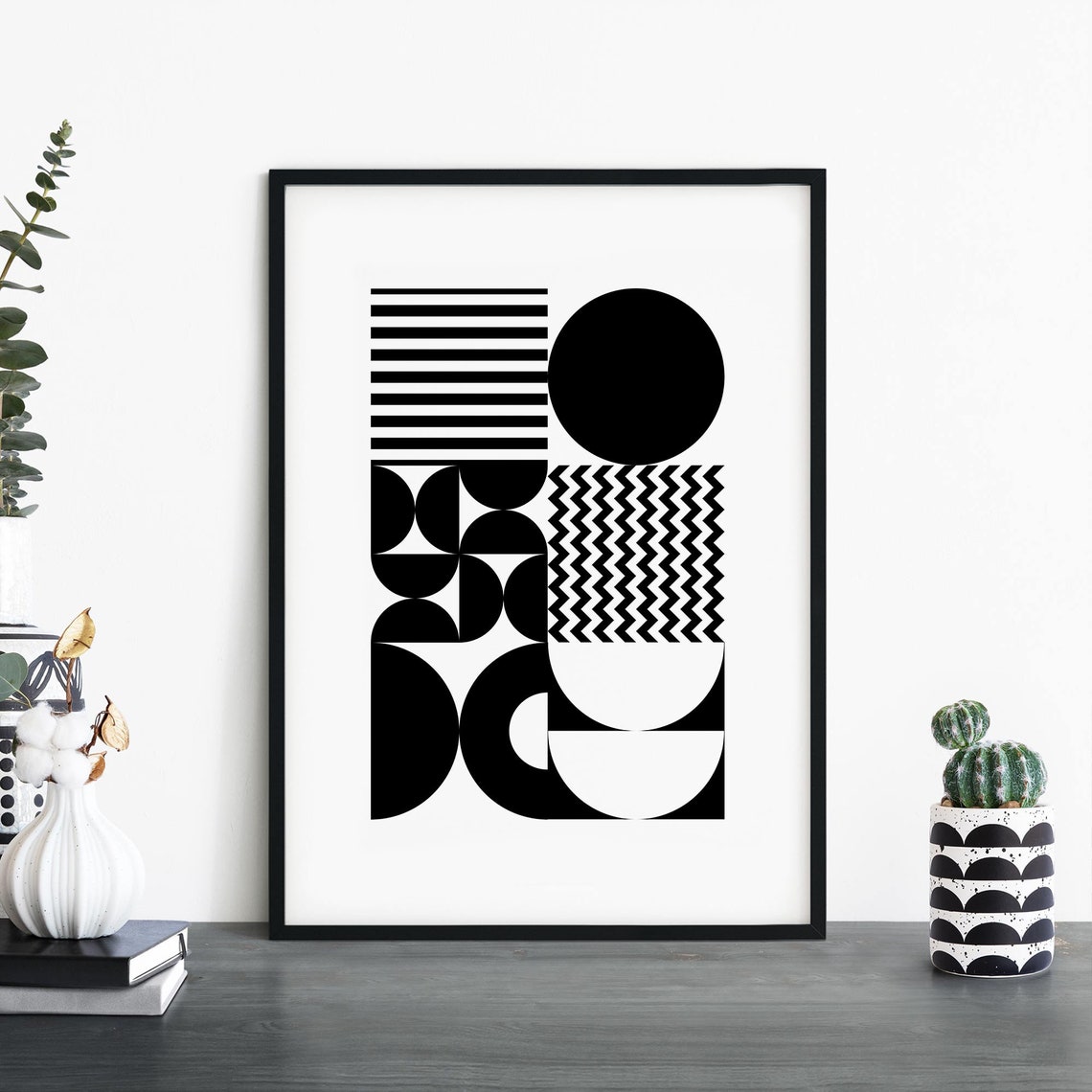 Chaos Modern Black And White Geometric Abstract Pattern Poster
