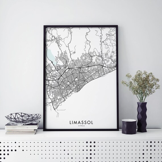 Limassol Cyprus City Map Black Line Art Poster for Modern Decor