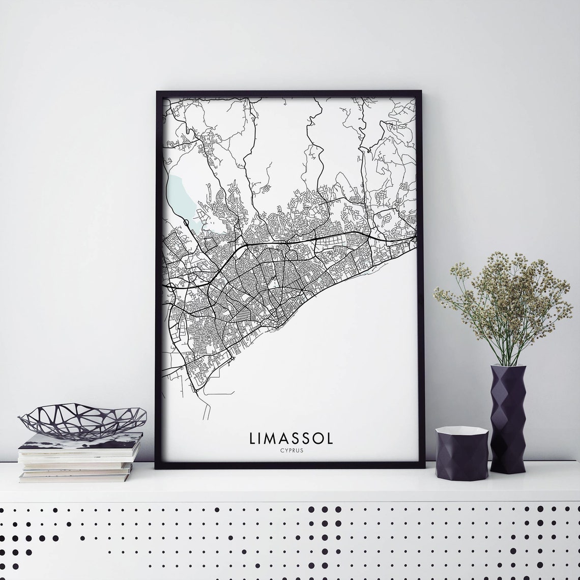 Limassol Cyprus City Map Black Line Art Poster for Modern Decor