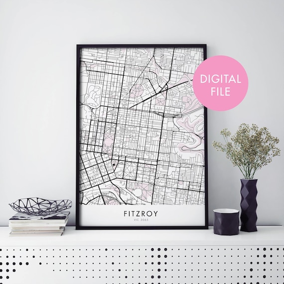 Fitzroy Melbourne VIC 3065 Minimal Monochrome City Street Map Poster