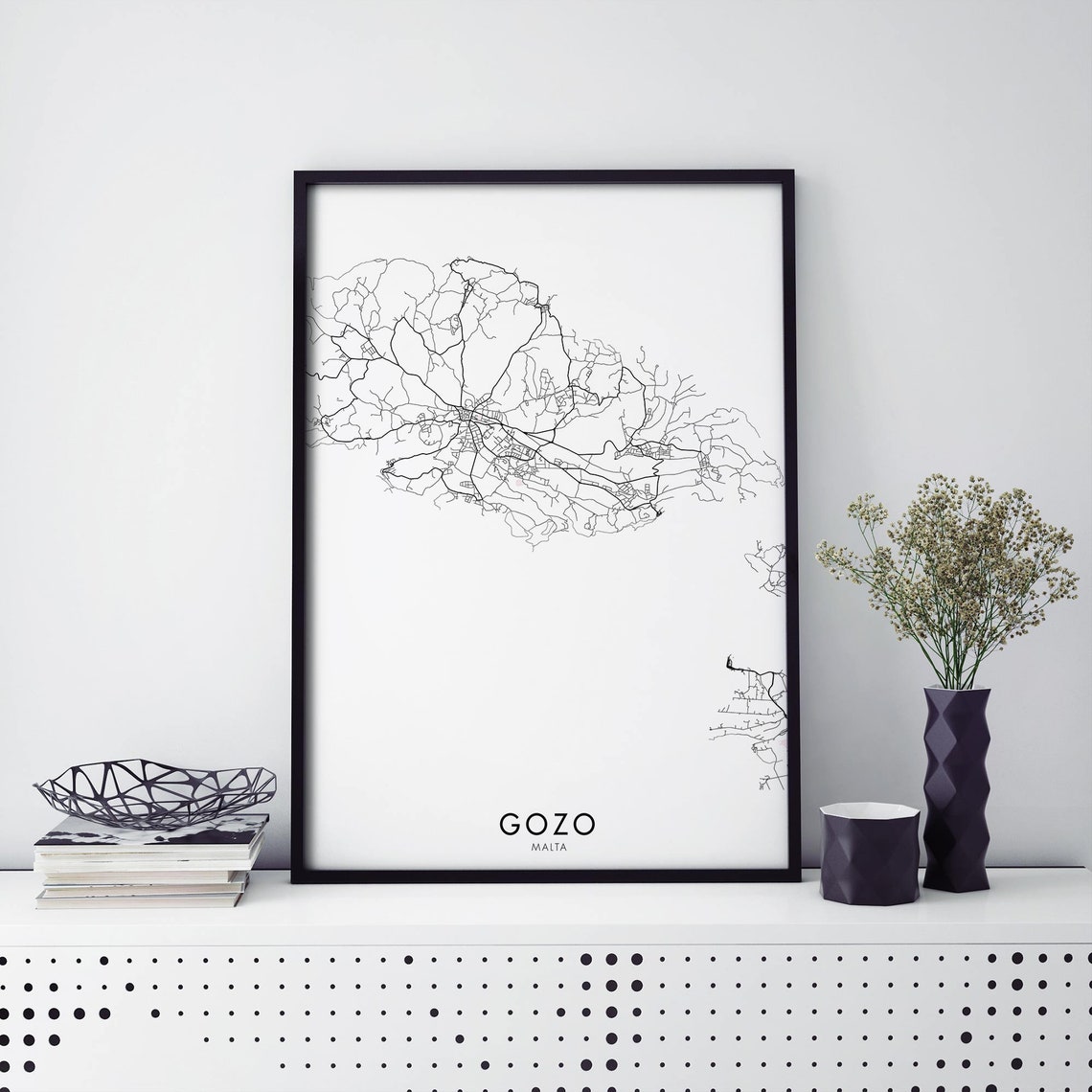 Gozo Malta Island Minimalist Modern Street Map Line Art Print