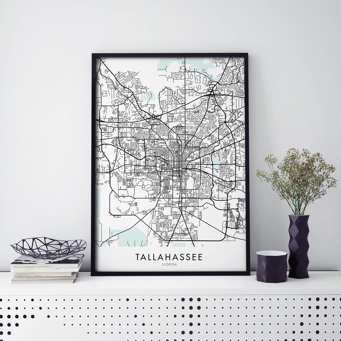 Tallahassee Florida Minimalist City Street Map Black White Print