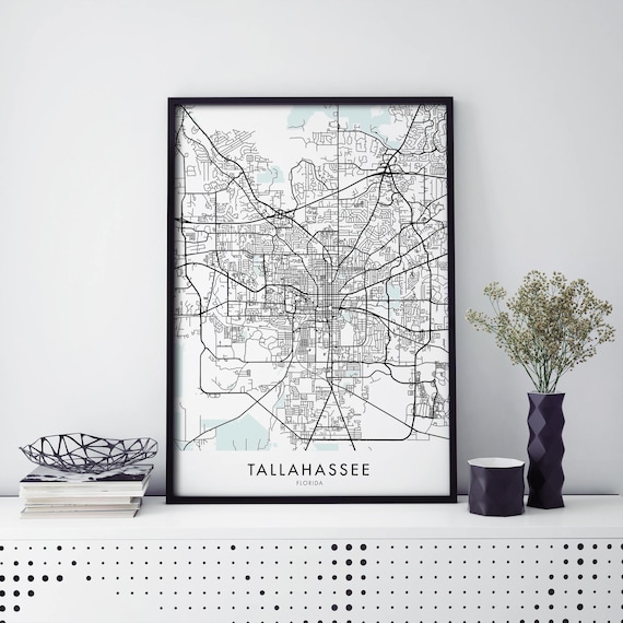 Tallahassee Florida Minimalist City Street Map Black White Print