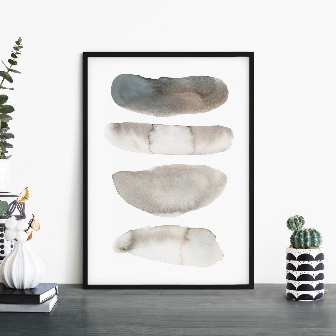 Soft Gray Watercolor Brush Strokes Neutral Abstract Art Poster