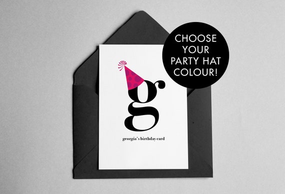 Personalized Party Hat Birthday Card, Minimalist Name Letter