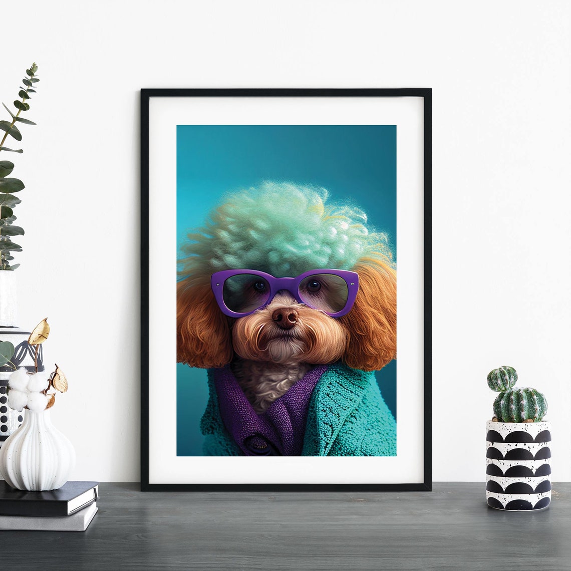 Glamorous Toy Poodle In Sunglasses Teal Cardigan Funny Dog Poster