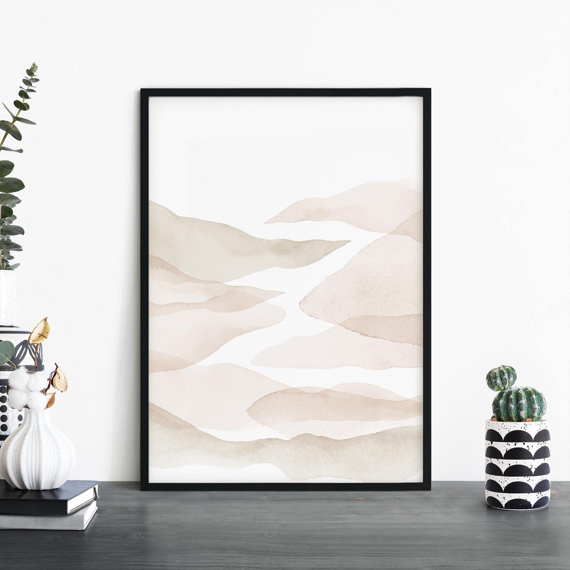 Soft Beige Waves Abstract Watercolor Minimalist Serene Wall Art
