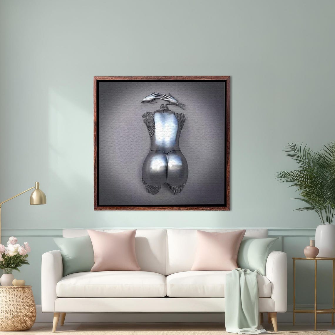 Chrome Silver Human Figure In Abstract 3D Sculpture Style Poster