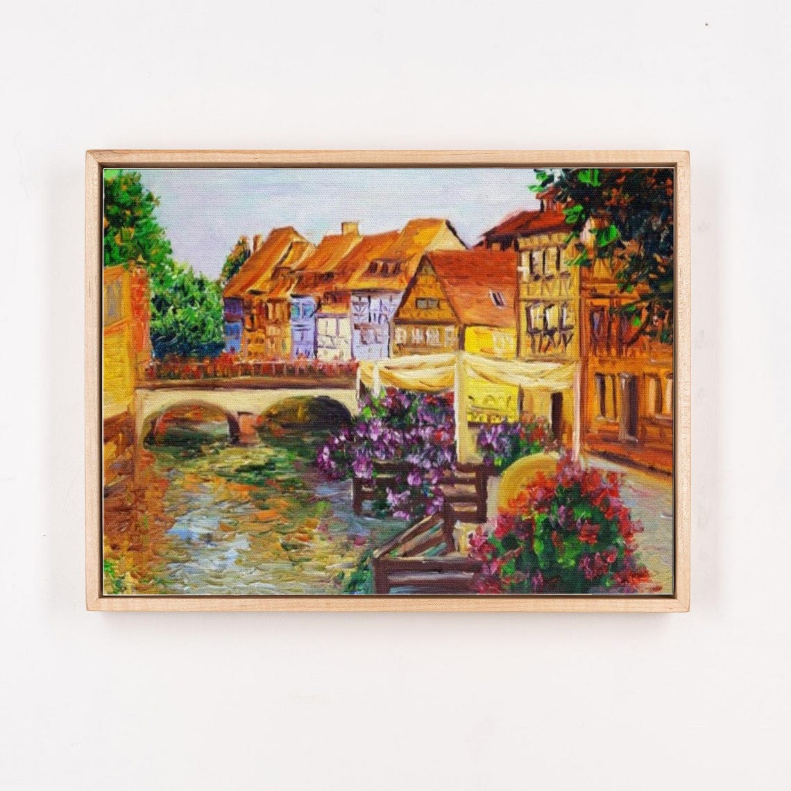 Charming European Old Town Canal Bridge Flower Houses Poster - Image 4