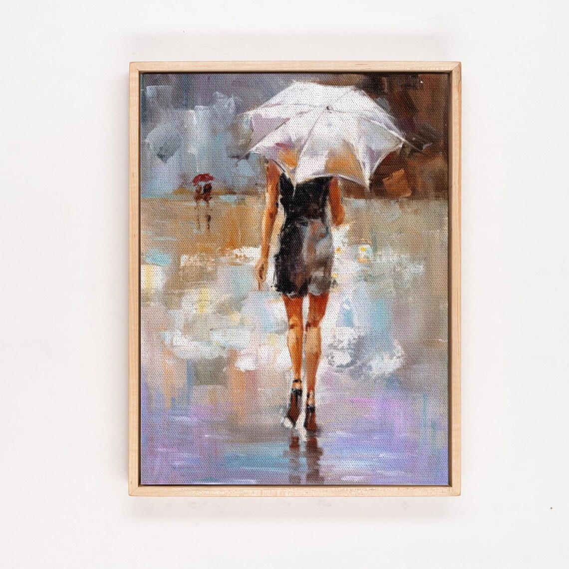 Woman With White Umbrella Walking In The Rain Oil Painting Art Poster - Image 4