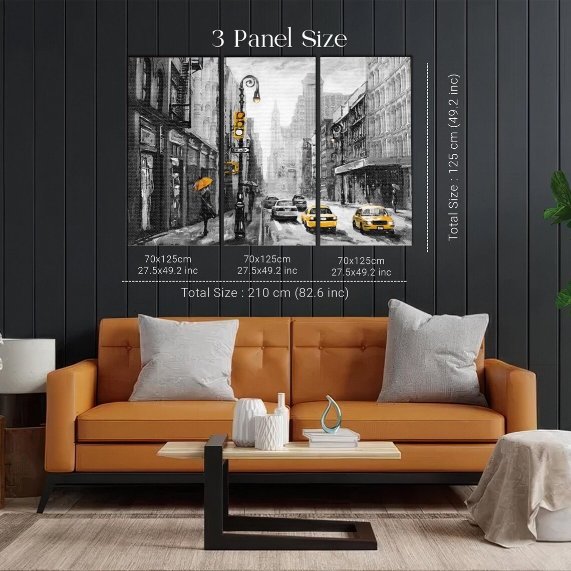 Black and White New York Street With Yellow Taxis Rain Poster - Image 2