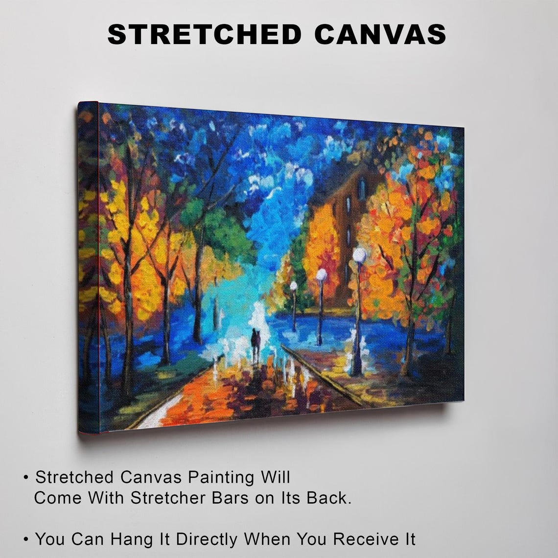 Colorful Rainy Night Park Walkway Impressionist Painting Poster - Image 3
