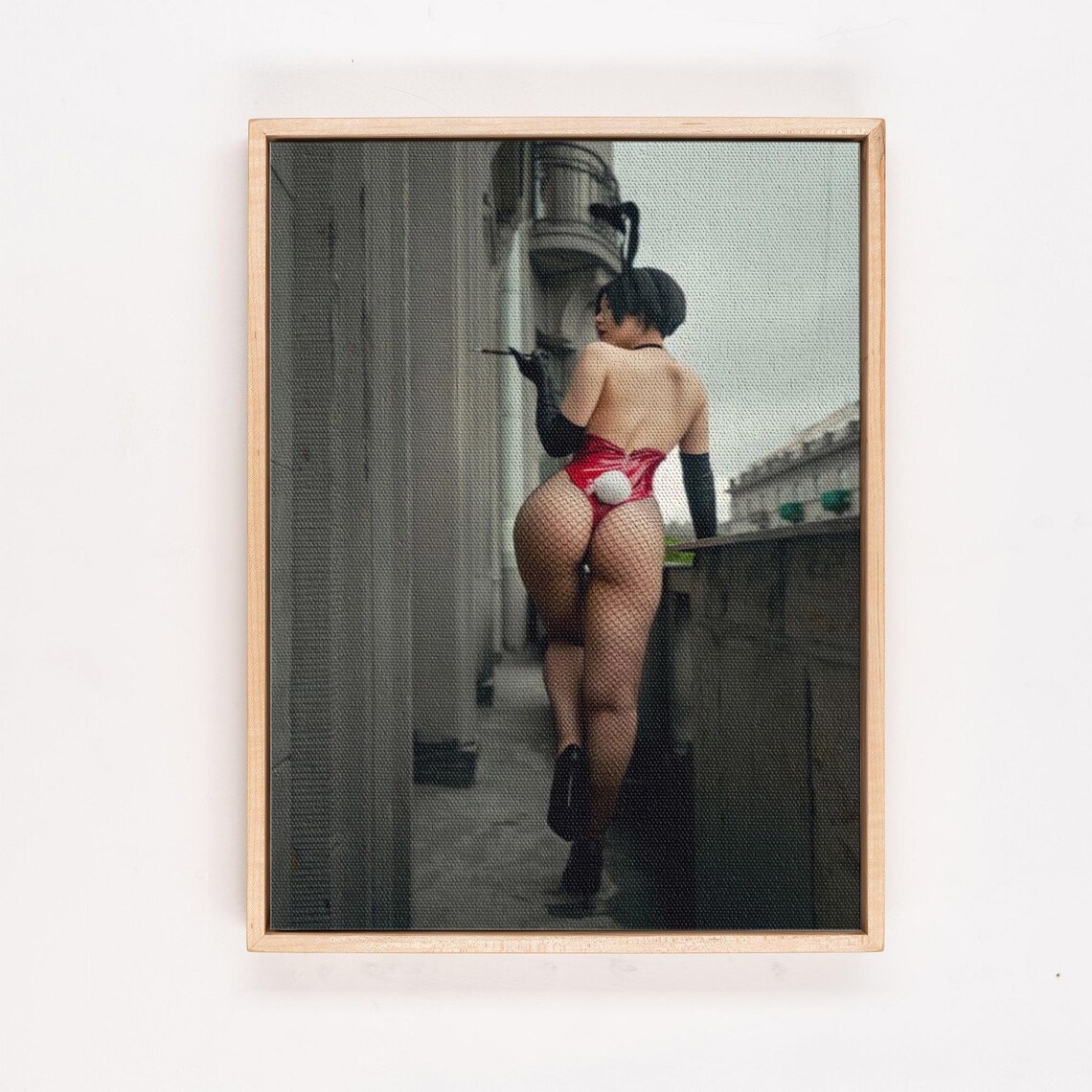 Red Bunny Pin Up Girl Walking Dark City Alley Boudoir Art Poster - Image 4