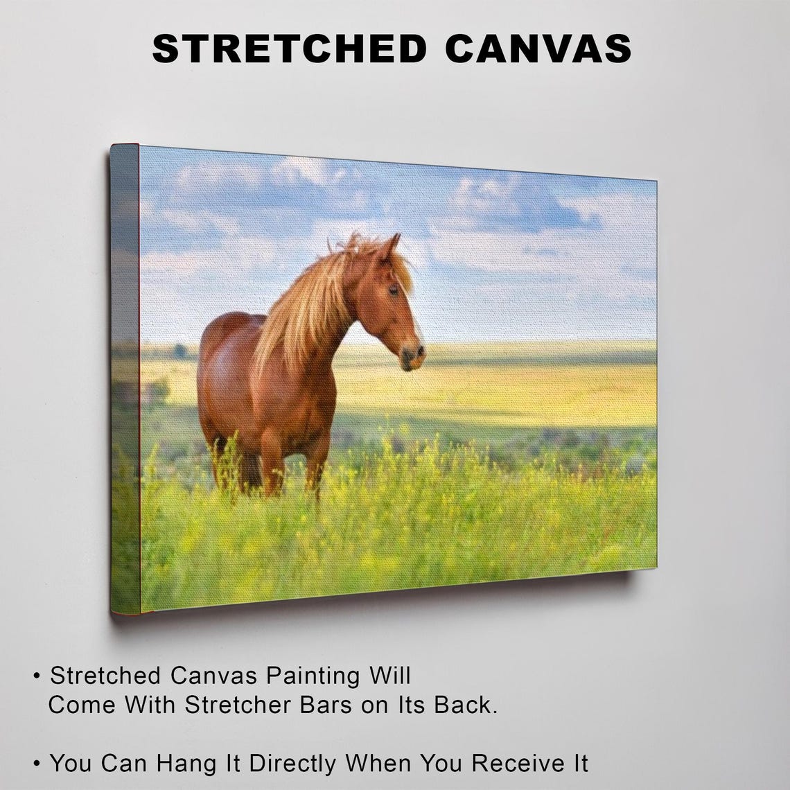 Chestnut Horse Standing in a Sunlit Green Meadow Painting Poster - Image 3