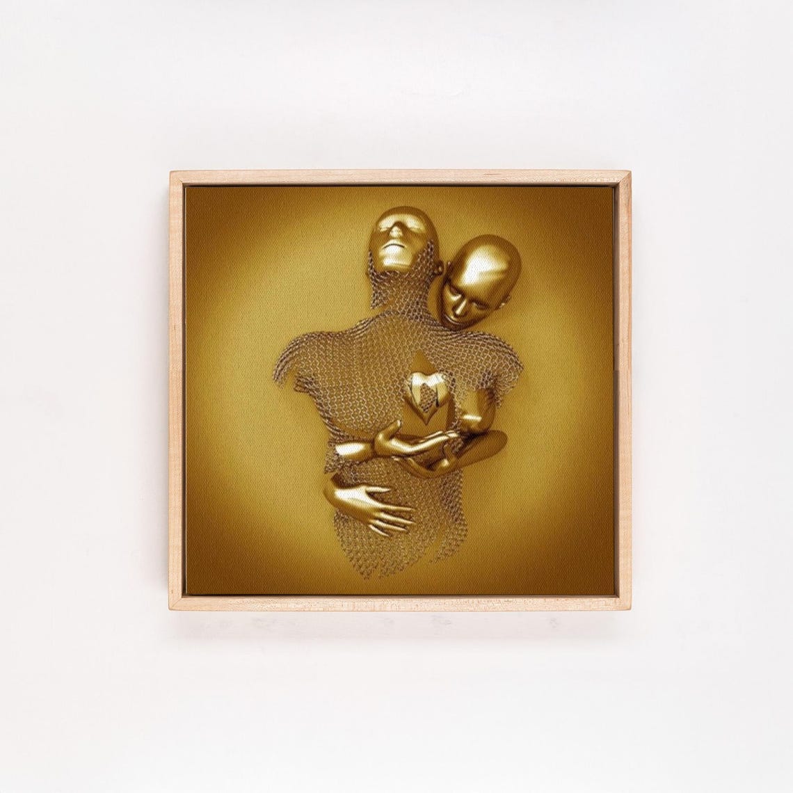 Gold 3D Effect Embracing Couple Romantic Surreal Metallic Art Poster - Image 4