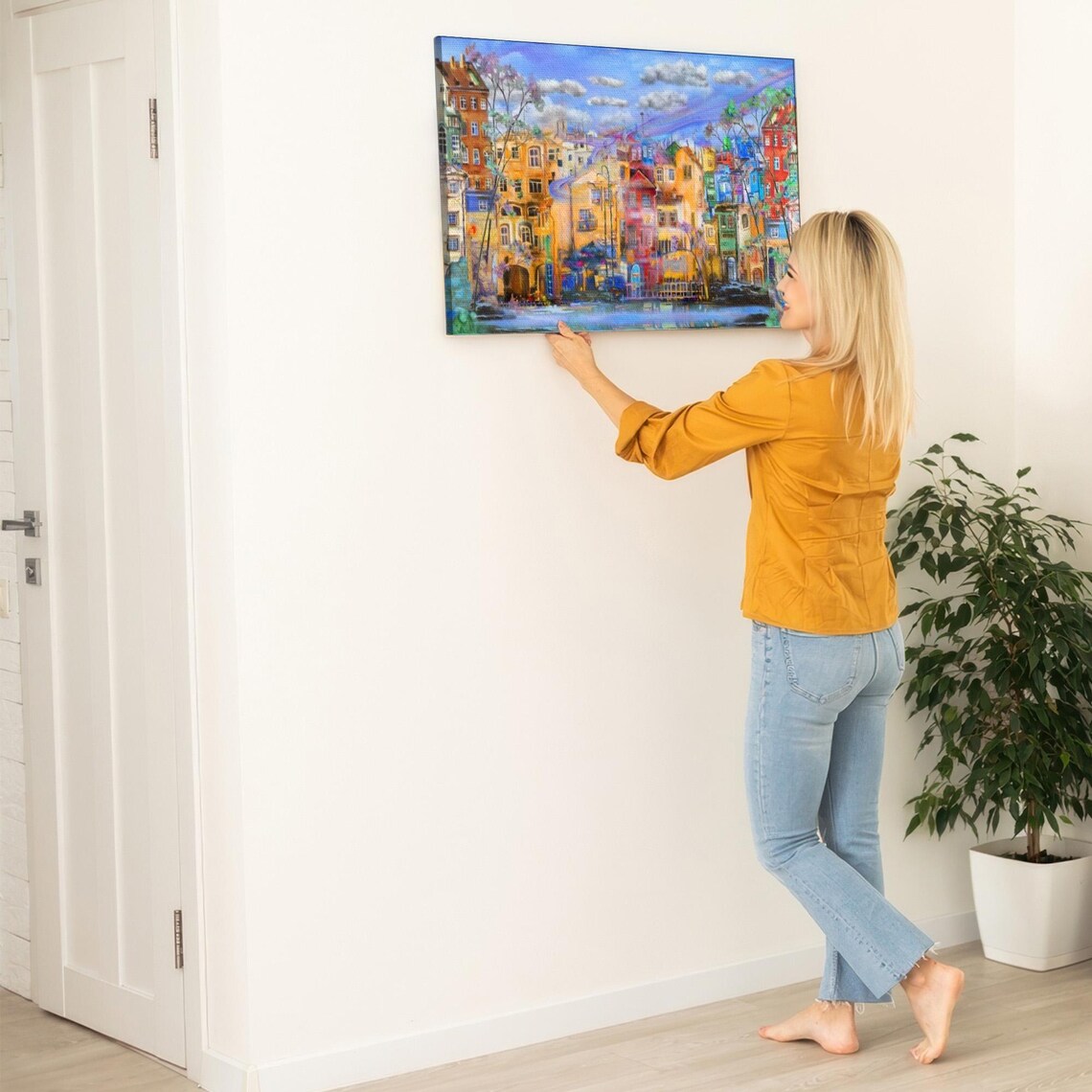 Colorful Old European Town Cityscape Oil Painting Street Poster - Image 5