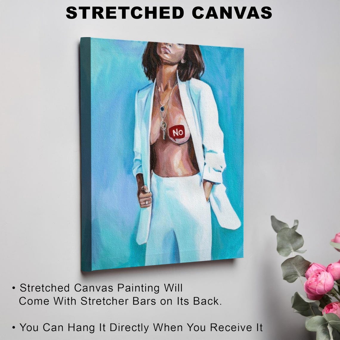 Woman In White Blazer With No Text Oil Painting Style Poster - Image 3