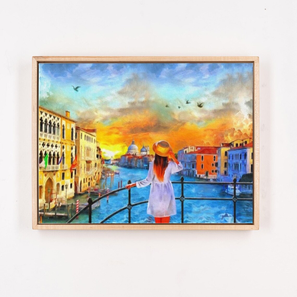 Girl in White Dress Watching Venice Grand Canal Sunset Art Poster - Image 4