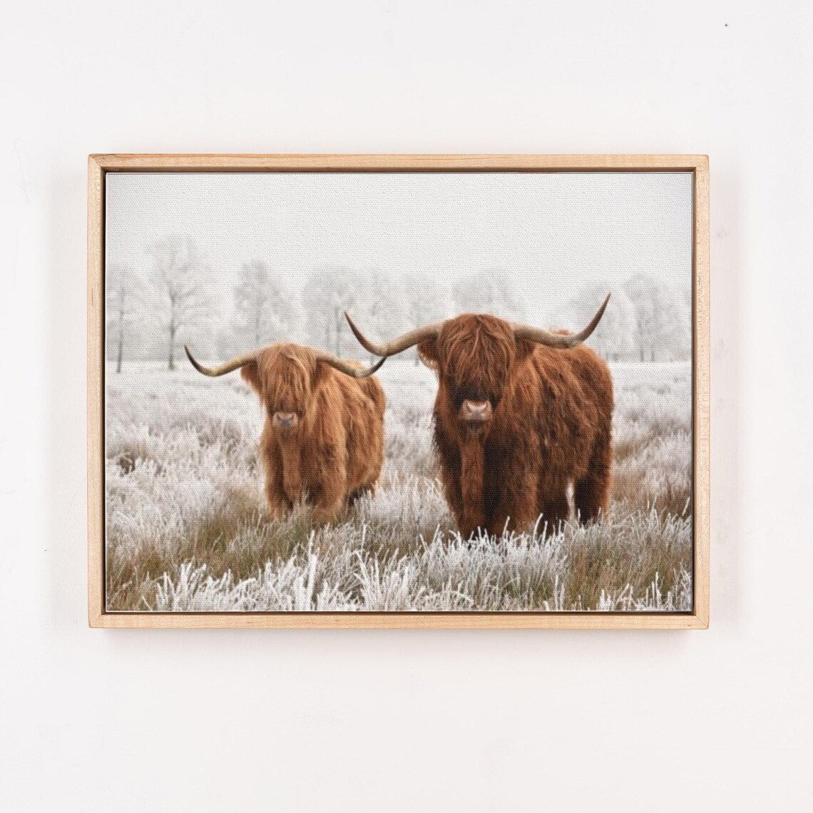 Two Highland Cows In Frosty Winter Field Morning Painting Poster - Image 4