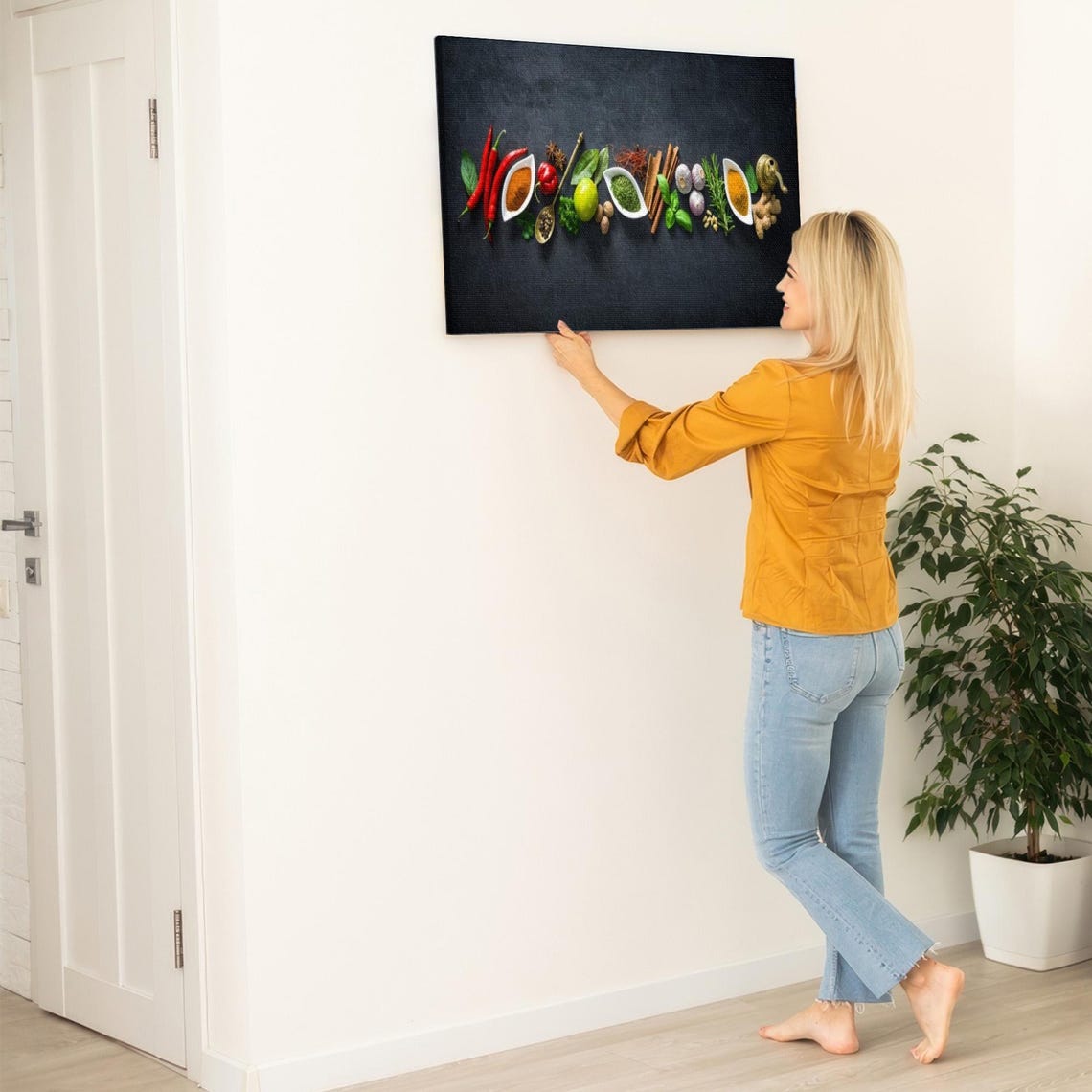 Colorful Spices Lined Up On Black Kitchen Decor Table Poster - Image 5