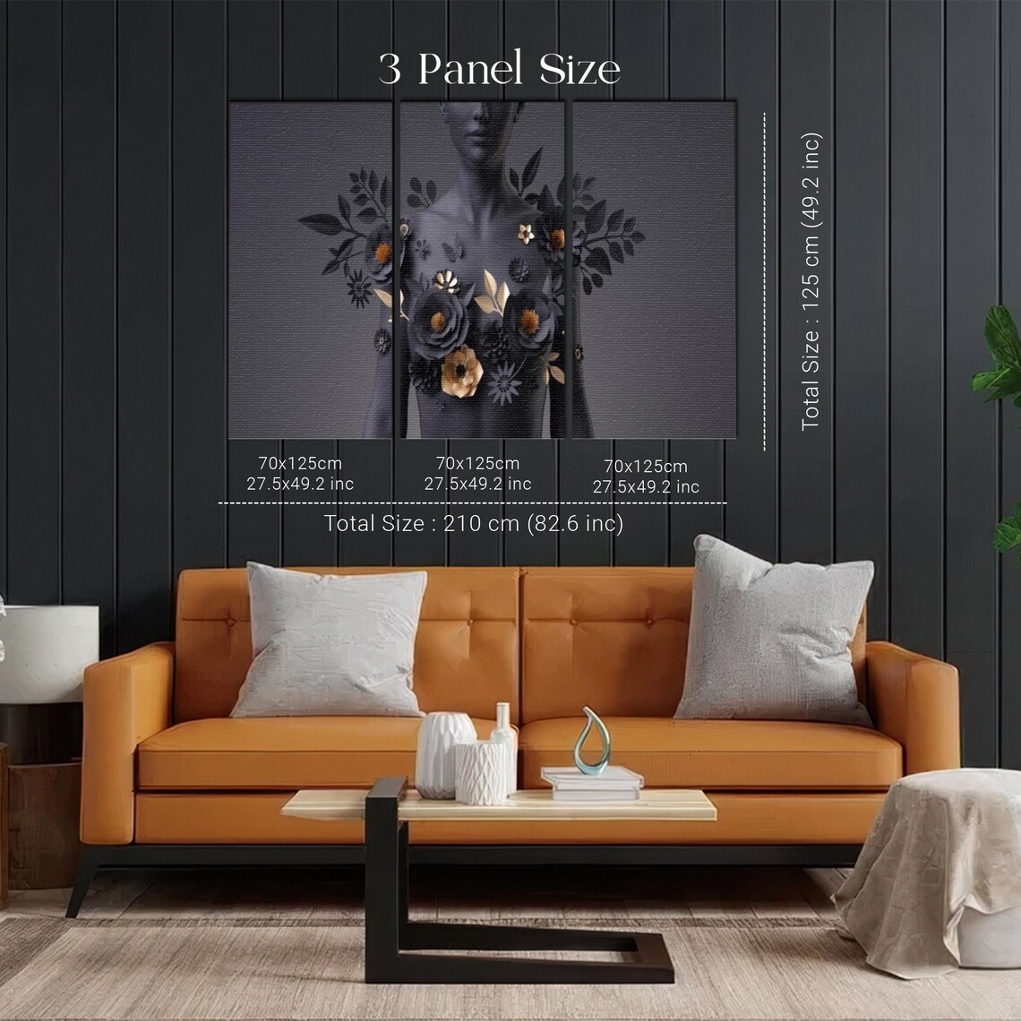 Black Female Bust With Dark Floral Arrangement Moody Wall Art - Image 2