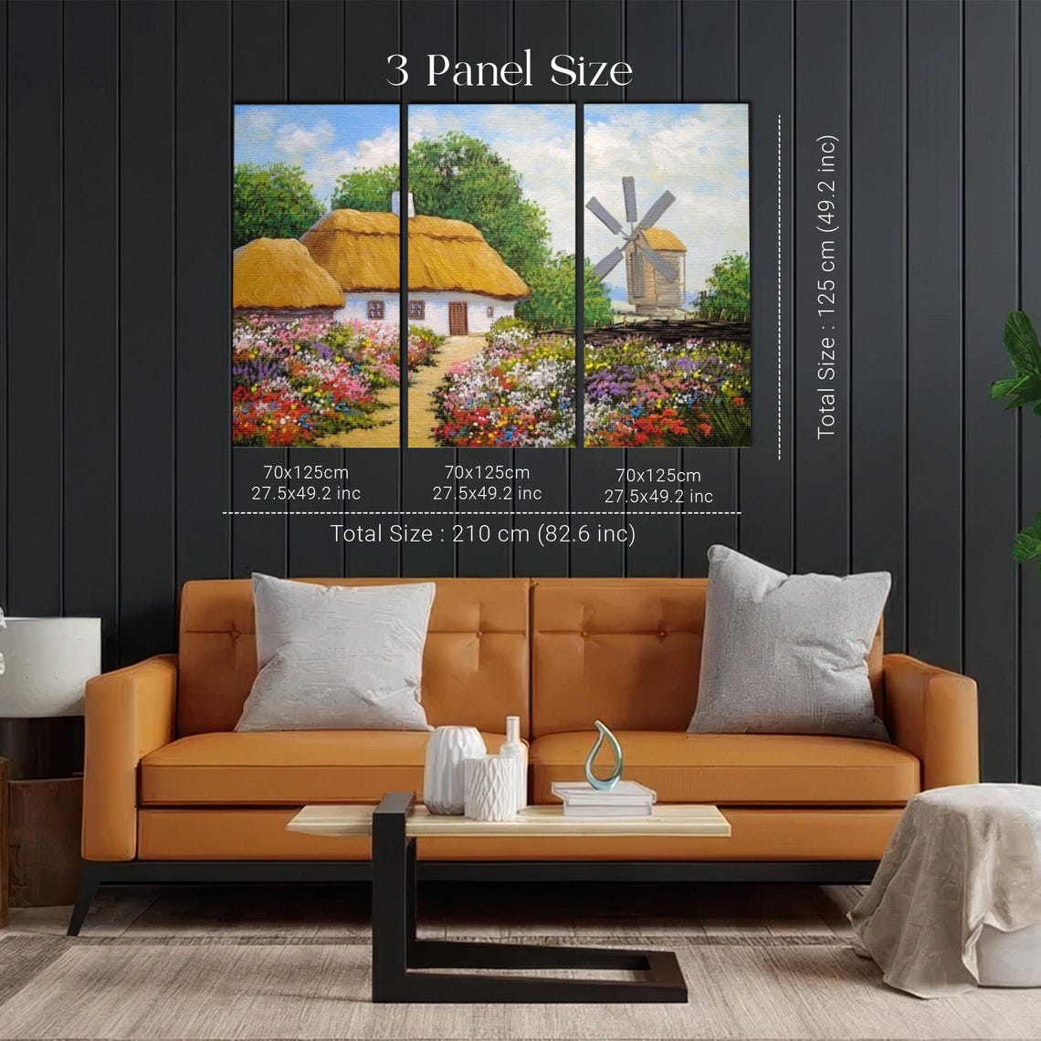 Thatched Cottage With Windmill And Flower Garden Painting Poster - Image 2
